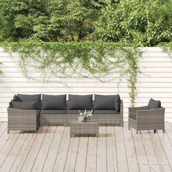 Salon de jardin 8 pcs avec coussins Gris Rsine tresse