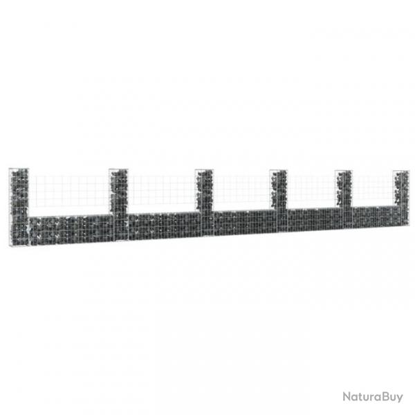 Panier de gabion en forme de U avec 6 poteaux Fer 620x20x100 cm