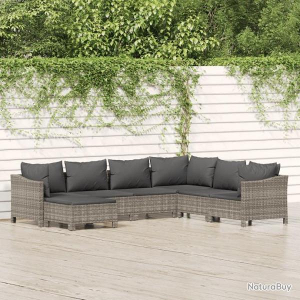 Salon de jardin 7 pcs avec coussins Gris Rsine tresse