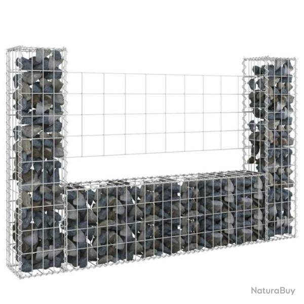 Panier de gabion en forme de U avec 2 poteaux Fer 140x20x100 cm