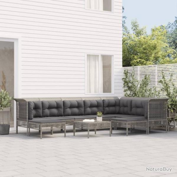 Salon de jardin 10 pcs avec coussins Gris Rsine tresse