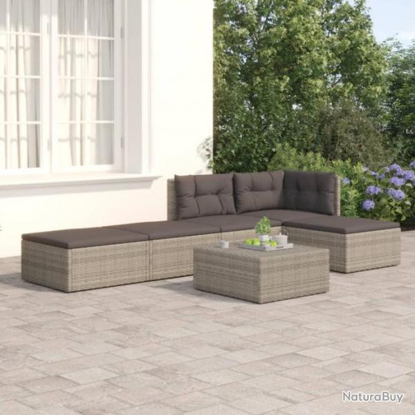 Salon de jardin 5 pcs avec coussins Gris Rsine tresse