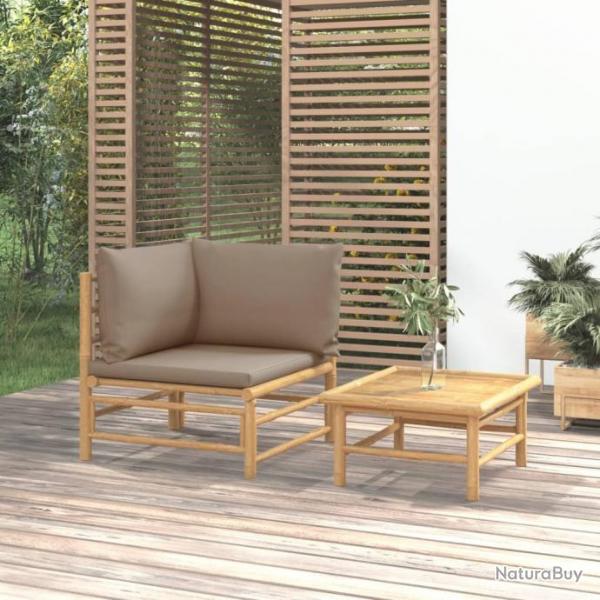 Salon de jardin 2 pcs avec coussins taupe bambou