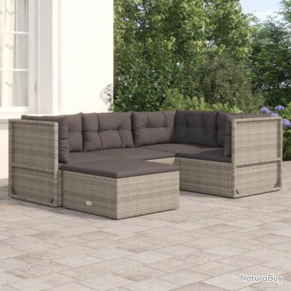 Salon de jardin 5 pcs avec coussins Gris Rsine tresse