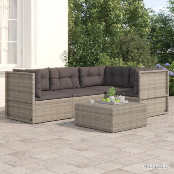 Salon de jardin 4 pcs avec coussins Gris Rsine tresse