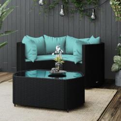 Salon de jardin 4 pcs avec coussins Noir Résine tressée