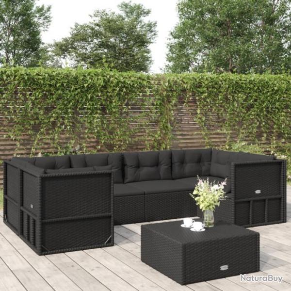 Salon de jardin 6 pcs avec coussins Noir Rsine tresse