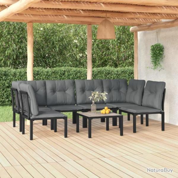 Salon de jardin 7 pcs noir et gris rsine tresse