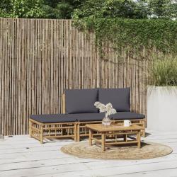 Salon de jardin 4 pcs avec coussins gris foncé bambou