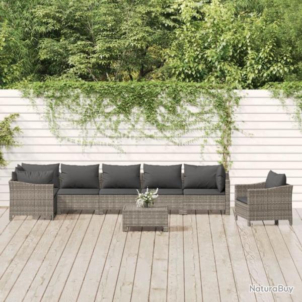 Salon de jardin 8 pcs avec coussins Gris Rsine tresse