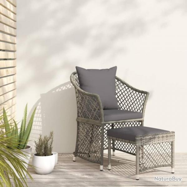 Salon de jardin 2 pcs avec coussins Gris Rsine tresse