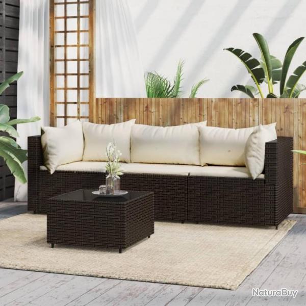 Salon de jardin 4 pcs avec coussins Marron Rsine tresse