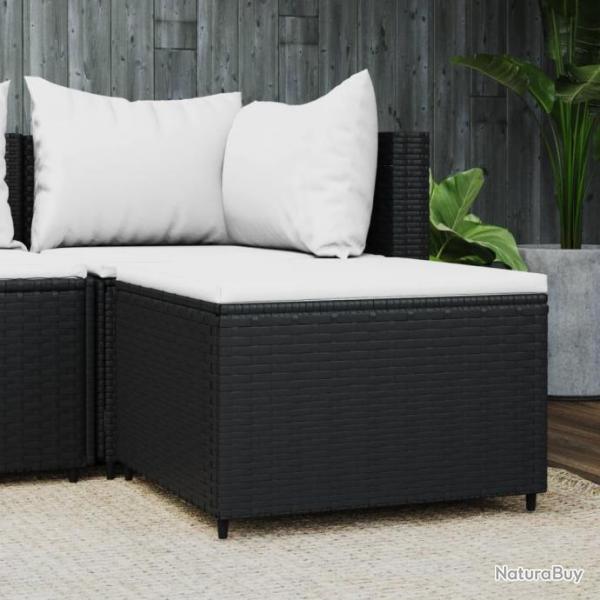 Repose-pied de jardin avec coussin noir rsine tresse