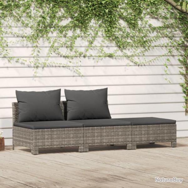 Salon de jardin 3 pcs avec coussins Gris Rsine tresse