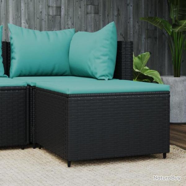 Repose-pied de jardin avec coussin noir rsine tresse