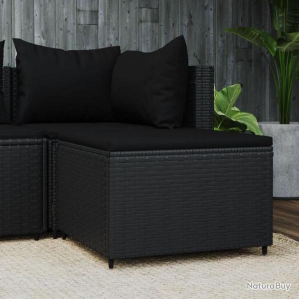 Repose-pied de jardin avec coussin noir rsine tresse