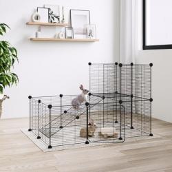 Cage animaux de compagnie à 20 panneaux et porte Noir 35x35 cm