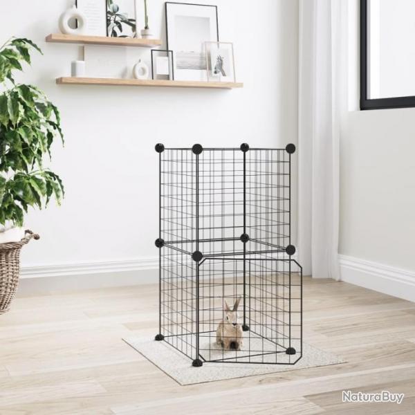 Cage animaux de compagnie  8 panneaux et porte Noir 35x35 cm