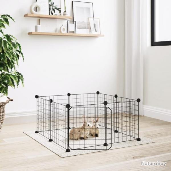 Cage animaux de compagnie  8 panneaux et porte Noir 35x35 cm