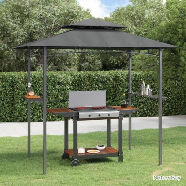 Gazebo BBQ et tagres latrales anthracite 240x150x243cm acier