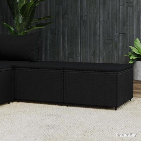 Repose-pieds de jardin avec coussins 2 pcs noir rsine tresse