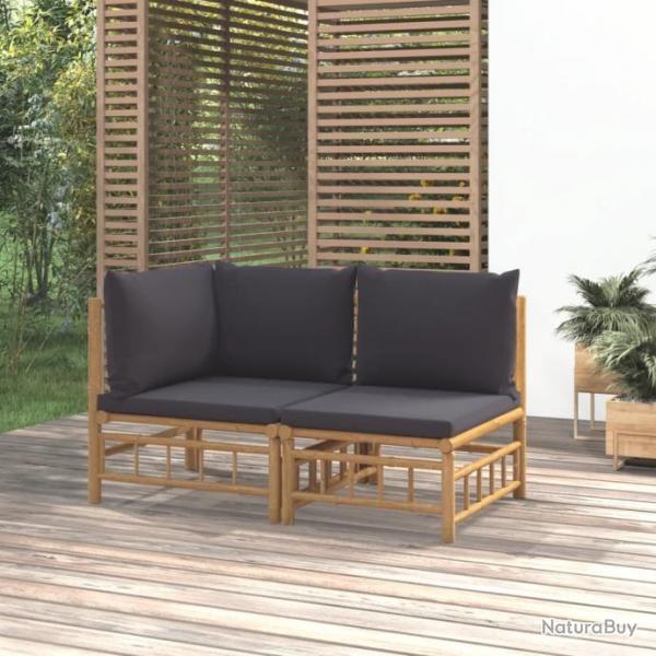 Salon de jardin 2 pcs avec coussins gris fonc bambou