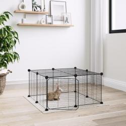 Cage animaux de compagnie à 12 panneaux et porte Noir 35x35 cm