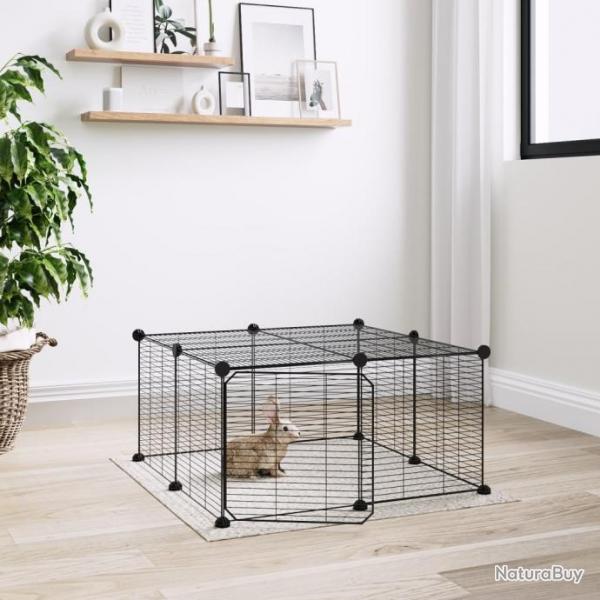 Cage animaux de compagnie  12 panneaux et porte Noir 35x35 cm