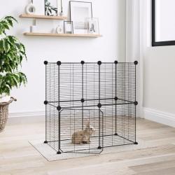 Cage animaux de compagnie à 12 panneaux et porte Noir 35x35 cm