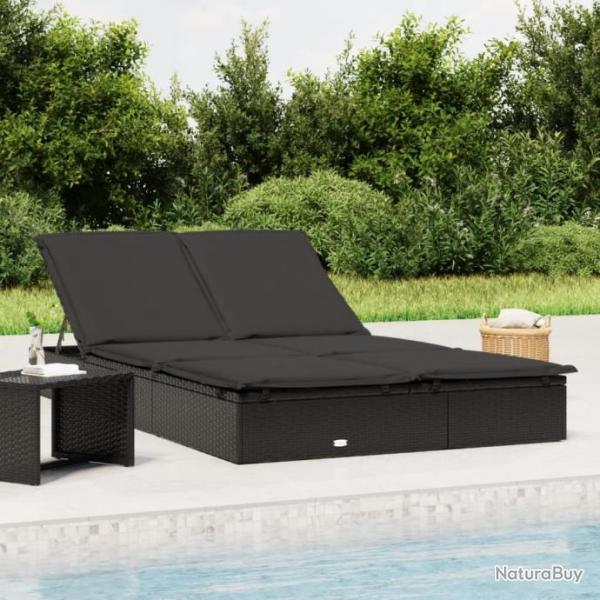 Chaise longue  2 places avec coussins noir rsine tresse