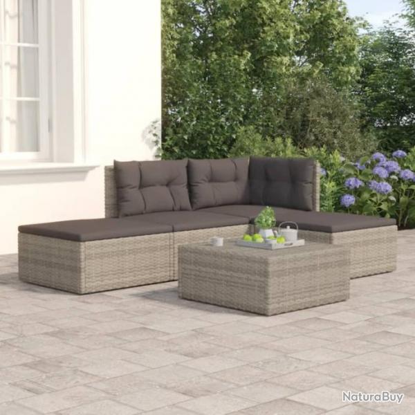 Salon de jardin 4 pcs avec coussins Gris Rsine tresse