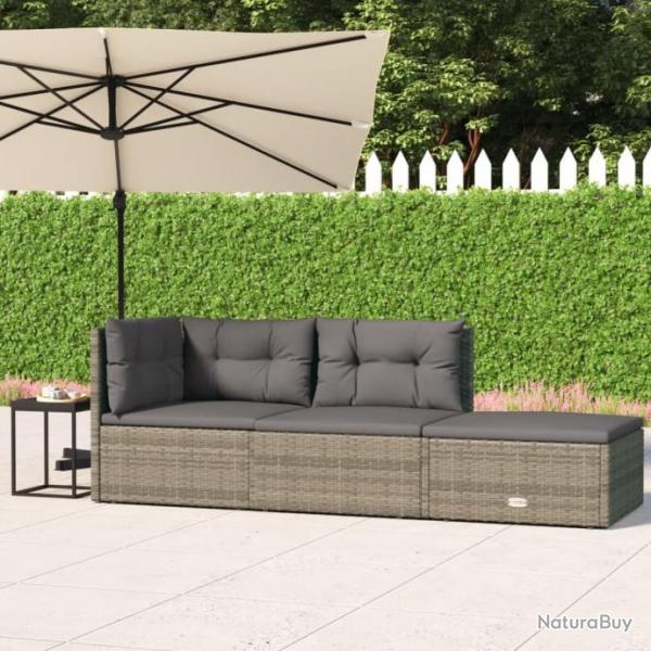 Salon de jardin 3 pcs avec coussins Gris Rsine tresse