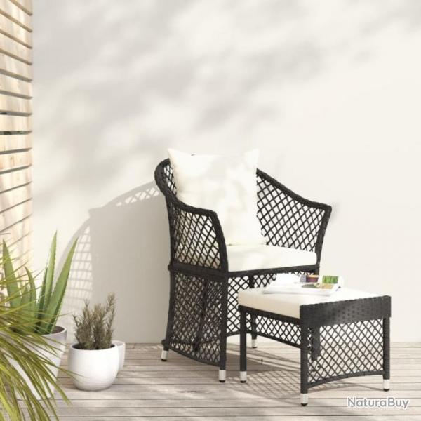 Salon de jardin 2 pcs avec coussins Noir Rsine tresse