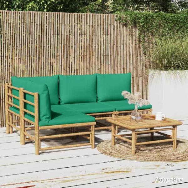 Salon de jardin 5 pcs avec coussins vert bambou