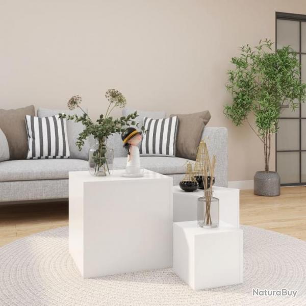 Tables d'appoint 3 pcs Blanc Agglomr