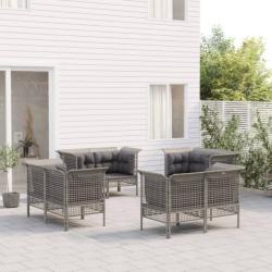 Salon de jardin 8 pcs avec coussins Gris Résine tressée