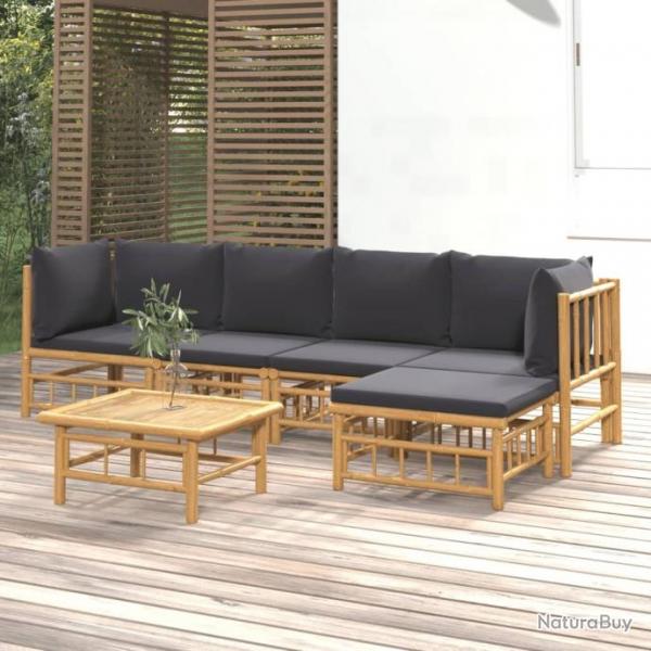 Salon de jardin 6 pcs avec coussins gris fonc bambou