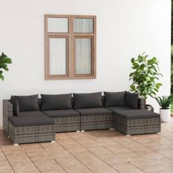 Salon de jardin 6 pcs avec coussins Résine tressée Gris