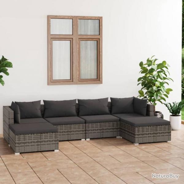 Salon de jardin 6 pcs avec coussins Rsine tresse Gris