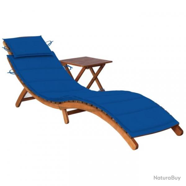 Chaise longue de jardin avec table et coussin Bois d'acacia