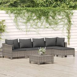 Salon de jardin 6 pcs avec coussins Gris Résine tressée