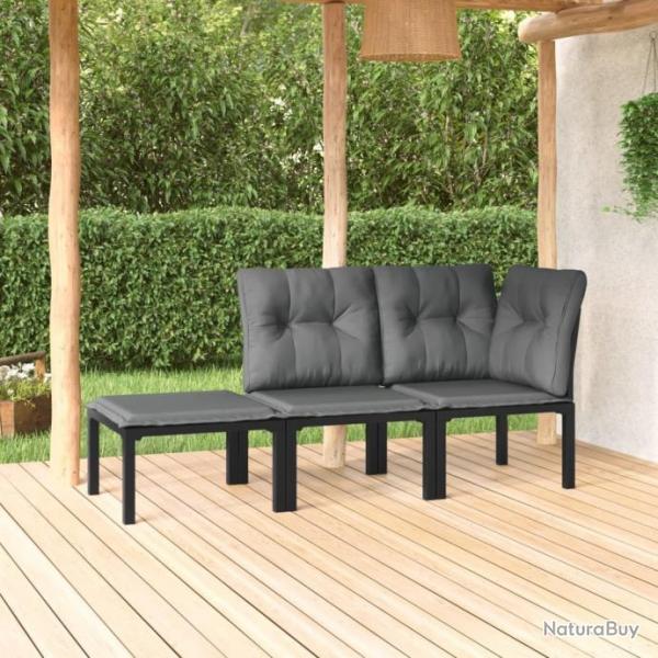 Salon de jardin 3 pcs noir et gris rsine tresse