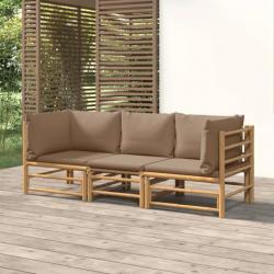 Salon de jardin 3 pcs avec coussins taupe bambou