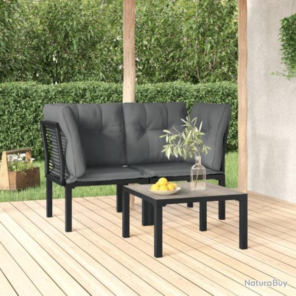 Salon de jardin 3 pcs noir et gris rsine tresse