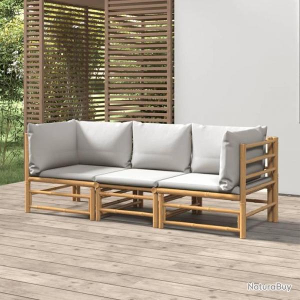 Salon de jardin 3 pcs avec coussins gris clair bambou