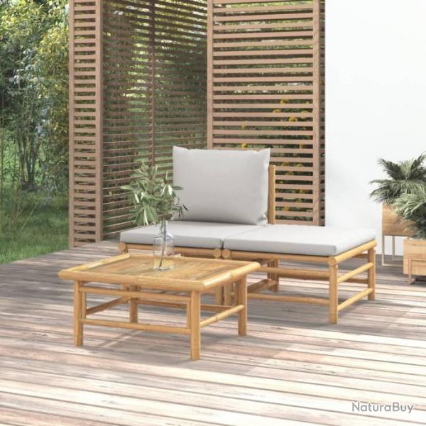 Salon de jardin 3 pcs avec coussins gris clair bambou