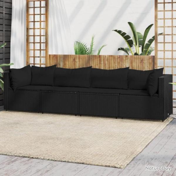 Salon de jardin 4 pcs avec coussins Noir Rsine tresse