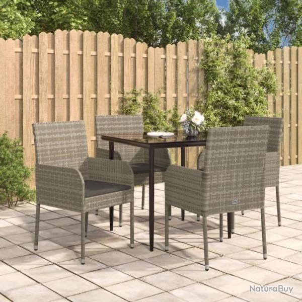 Mobilier  dner de jardin et coussins 5 pcs noir et gris