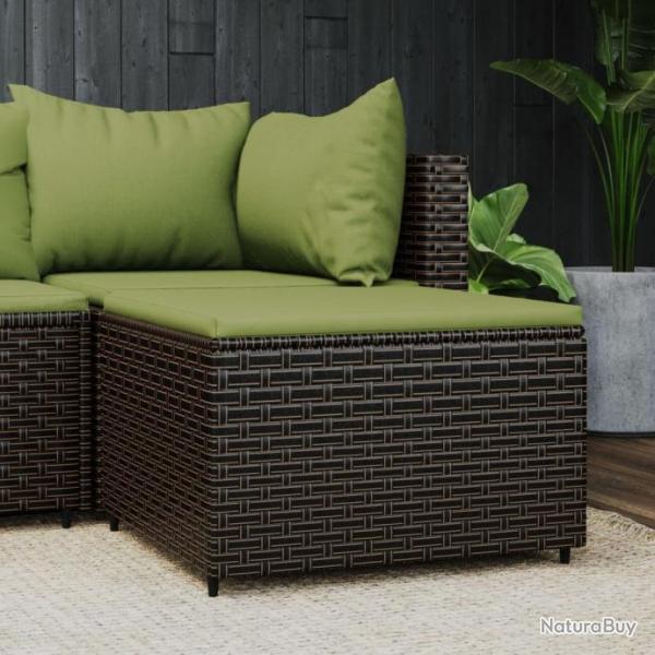 Repose-pied de jardin avec coussin marron rsine tresse