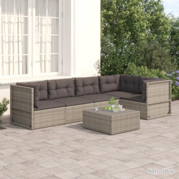 Salon de jardin 5 pcs avec coussins Gris Rsine tresse